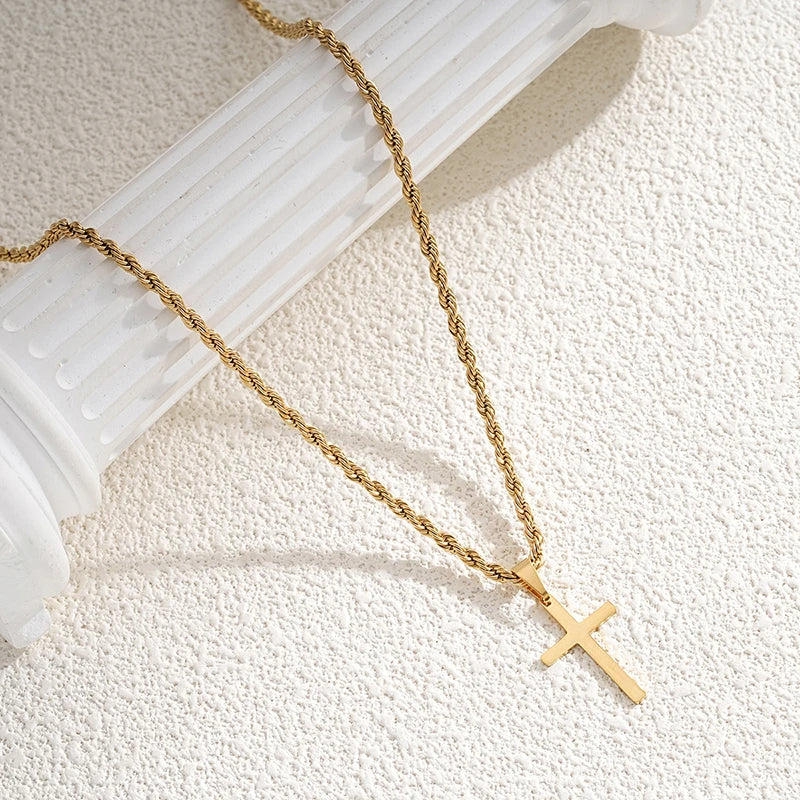New Stainless Steel Cross Pendant Necklace for Men Women Minimalist Gold Color Jewelry Male Female Necklaces Chokers Gifts 2024