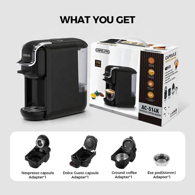 MK-603 Smart Capsule Coffee Machine, High Quality 4 in1 Automatic 5-10 Cup 19Bar Electric 600ml/20.29oz Water Tank, Italian Pump