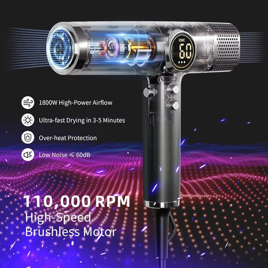 Top Selling 1800W High Power Brushless Professional Salon Hair Blower Dryer BLDC Motor High Speed Negative Ionic Hair Dryer