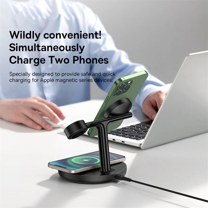 Baseus 3 in 1 20W Magnetic Wireless Charger Stand For Phone iPhone 15 14 Pro Airpods Apple Watch Fast Charging Station Holder