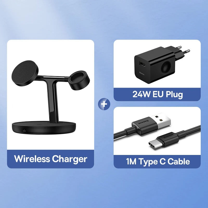 Baseus 3 in 1 20W Magnetic Wireless Charger Stand For Phone iPhone 15 14 Pro Airpods Apple Watch Fast Charging Station Holder
